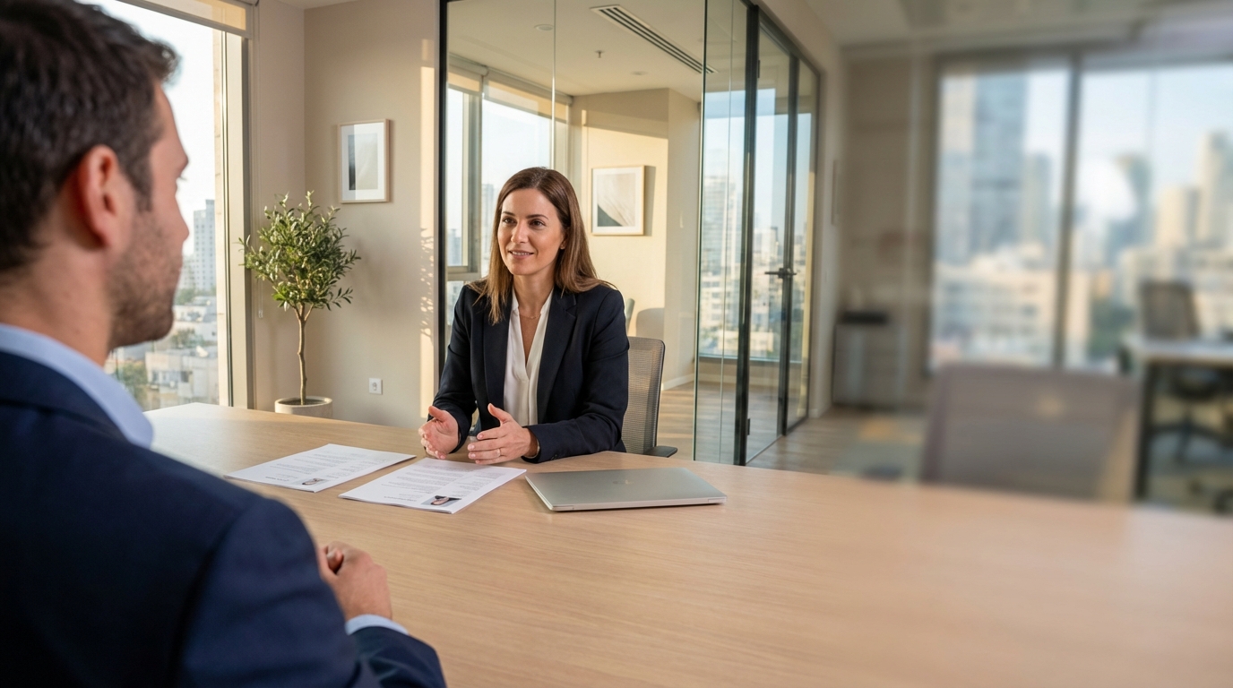 מראיינת מסתכלת על קו"ח