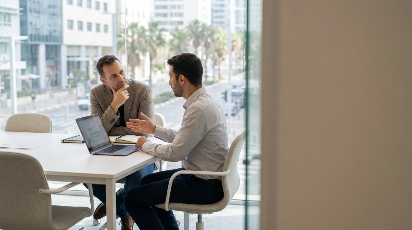 פגישת אימון קריירה בהייטק במשרד מודרני בתל אביב